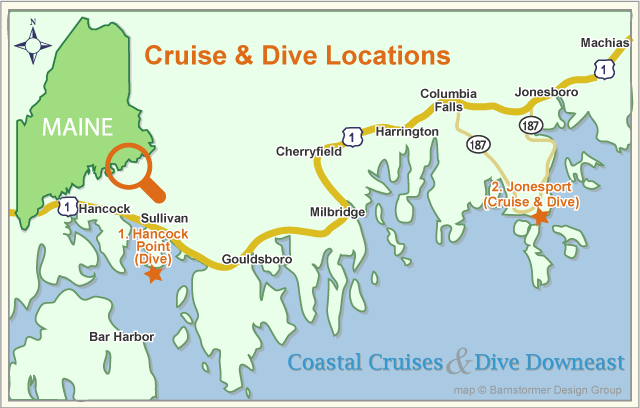 Diving and coastal cruise locations in Downeast Maine.